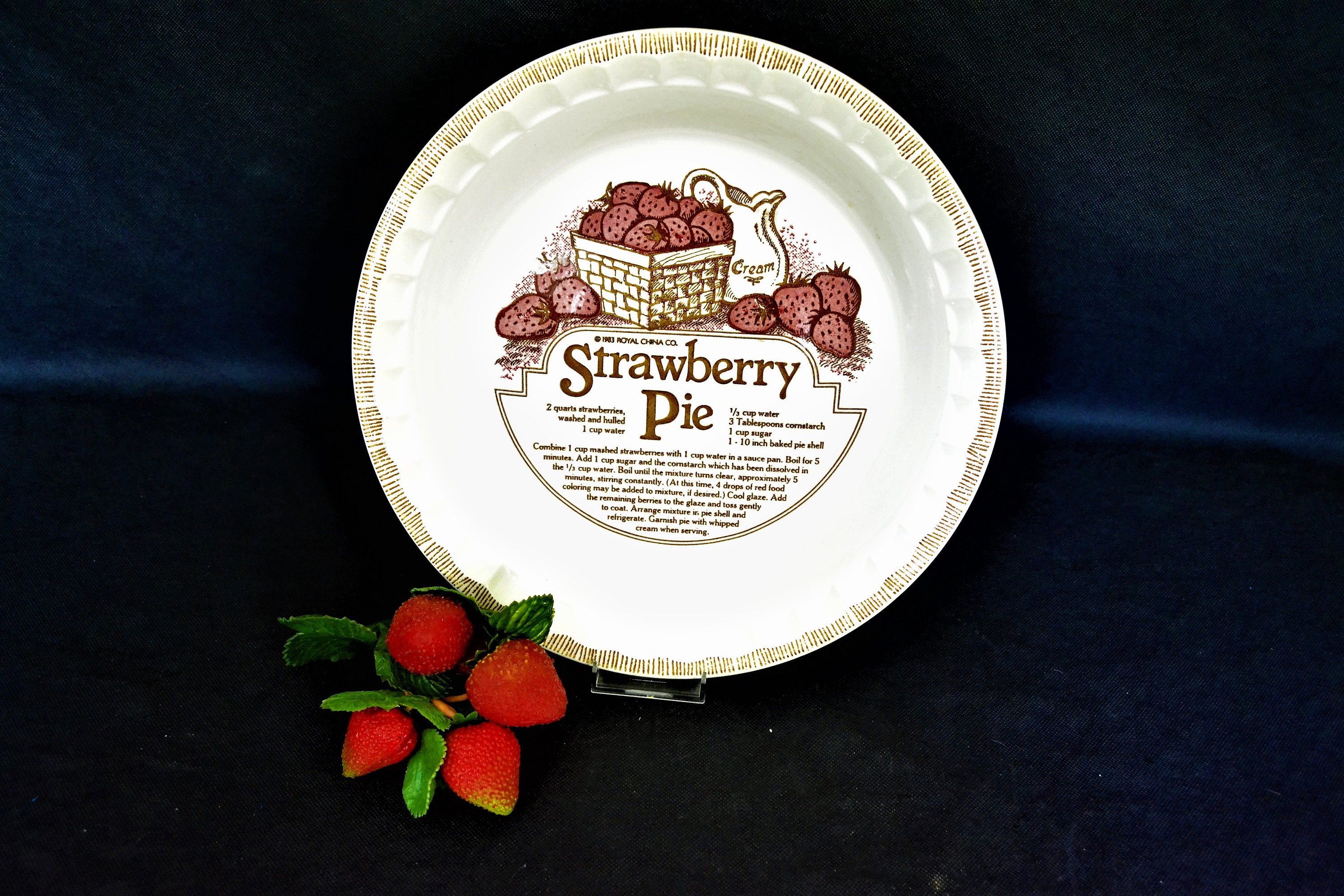 Vintage Country Harvest Strawberry Recipe Pie Plate from Royal China