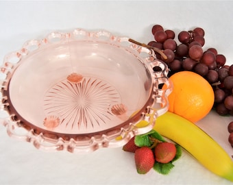 Old Colony Lace Edge Pink Depression Glass Footed Bowl
