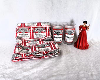 Beer Memorabilia - Budweiser Glasses, Tablecloth & Bud Girl Figurine