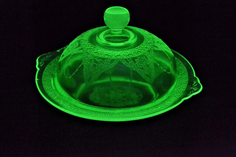 Vaseline Glass Butter Dish From Federal Glass Lovebirds Etsy