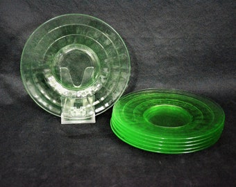 Vaseline Glass Saucers, Block Optics from Hocking Glass