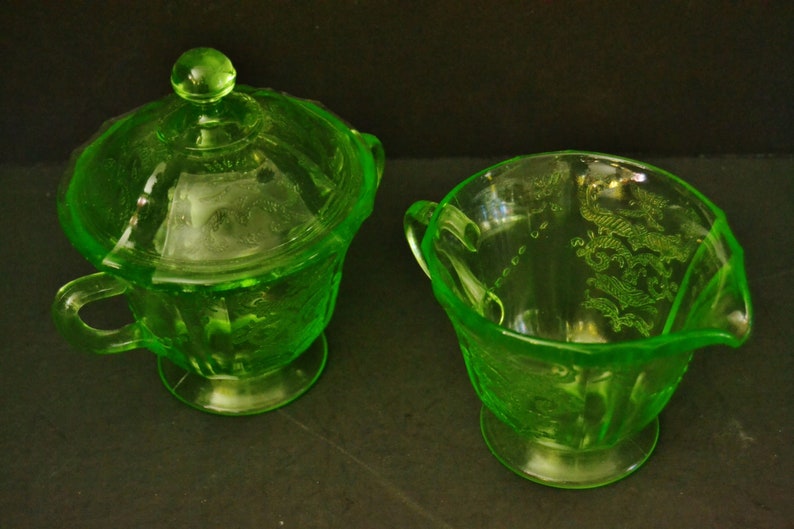 Depression Vaseline Glass Creamer & Covered Sugar Federal - Etsy