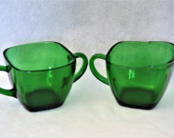 Forest Green Sugar Bowl and Creamer from Anchor Hocking