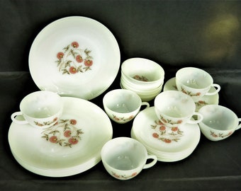 Fire King Dinnerware Set - 30 Pieces - Fleurette Pattern