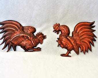 Mid Century Cast Aluminum Fighting Roosters Wall Décor from Hoda