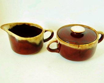 Vintage Brown Drip Sugar Bowl and Creamer