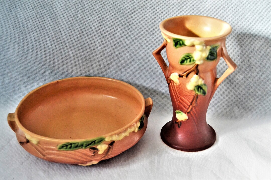 Roseville Snowberry Vase and Bowl Etsy