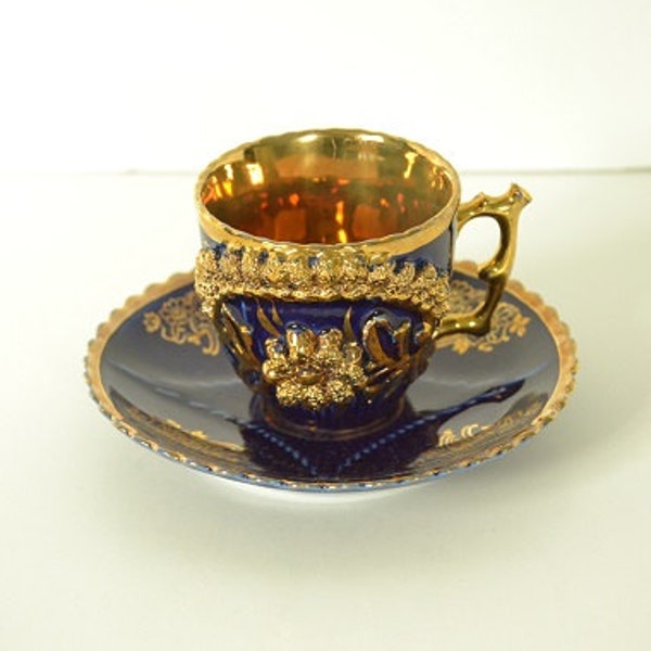 Vintage Miniature Cobalt Blue and 22K Gold Tea Cup