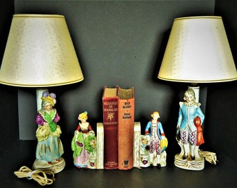 Vintage Porcelain Colonial Figurine Lamps with Bookends Reserved for Caroline
