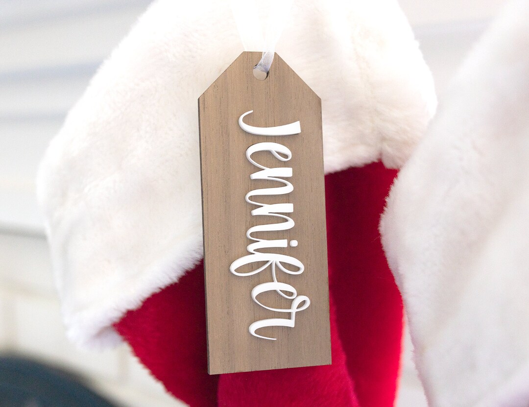 Acrylic and Wood Name Tags for Christmas Stockings, Personalized Family