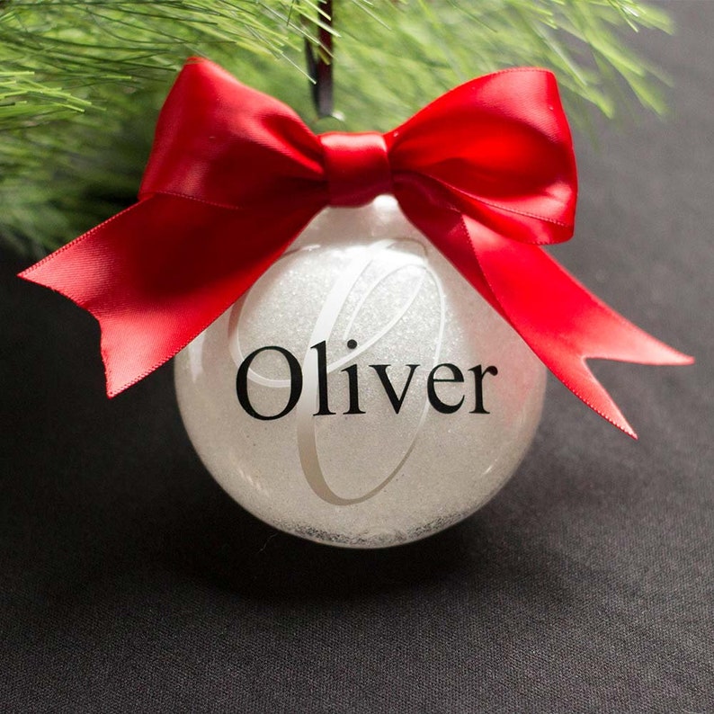 Monogram Ornament, Personalized Christmas Ornaments Couple, Family Christmas Ornaments Personalized, White Glass Christmas Ornaments 