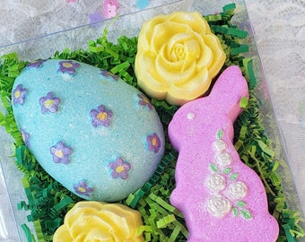 Easter Bath Bomb Gift Box: Bunny, Egg & Flower - Easter Basket Stuffers