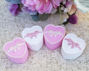 Flower Girl Gift - Coquette  Gift - Sweetheart Bath Bombs  - Pink Heart Bath Bomb - Cottage Core Gift - Hearts and Bows - Tea Party Favors