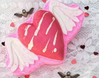 Winged Heart Bath Bomb - Black Raspberry Vanilla Scent - Valentine Gift