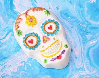 Day of the Dead Bath Bomb – Hand-Painted Sugar Skull -Halloween Gift