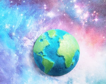 Earth Bath Bomb: Hand-Painted Planet, Black Raspberry Vanilla Scent