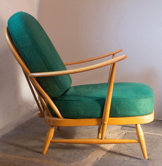 Ercol Windsor 203 Original Vintage Mid Century Modern Blonde Armchair Fully Restored Emerald Green No.1 Etsy