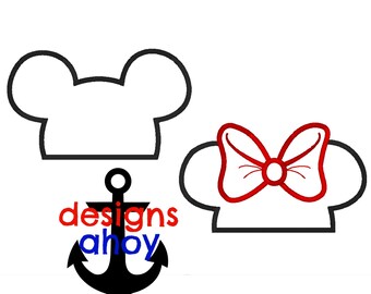 mrs and mr mickey and minnie mouse heads applique design edge peeker hooded towel sale BOTH bow ears 4x4 5x7 6x10 embroidery
