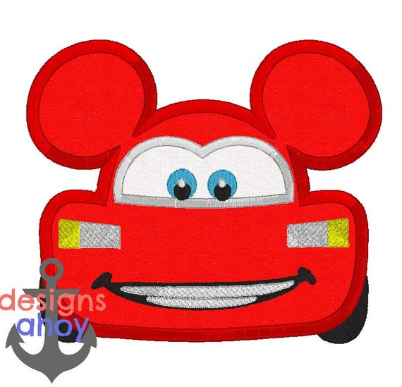lightning mouse applique - Mickey head with red car for lightning mcqueen - 4x4 5x7 6x10 embroidery, personalization, birthday outfit.
