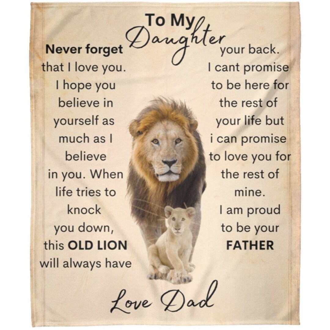 Daughter Gift, Gift From Dad, Lion Blanket, Tan Blanket, for Birthday, Wedding, Christmas