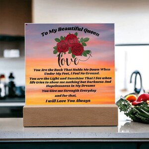 To My Beautiful Queen My Rock LED Acrylic Plaque Deco, Gift for Wife, Girlfriend, Grandmother, Mothers Day, Birthday, Anniversary, Thank You