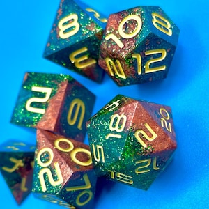 Oasis Sharp Edge Dice Set (7) For Role Playing Games, Dungeons and Dragons, RPG, TTRPG, DnD Dice Set, Handmade Dice, green dice, D&D