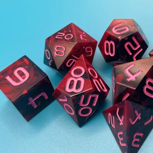 Ruby Highway Sharp Edge Dice Set (7) For Role Playing Games, Dungeons and Dragons, RPG, TTRPG, DnD Dice Set, Handmade Dice, Red dice, D&D