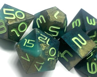 Mountain Mama Resin Sharp Edge Dice Set (7) For Role Playing Games, Dungeons and Dragons, RPG, TTRPG, DnD Dice Set, Handmade Dice, D&D Dice