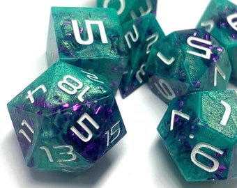 Neutron Star Resin Sharp Edge Dice Set (7) For Role Playing Games, Dungeons and Dragons, RPG, TTRPG, DnD Dice Set, Handmade Dice, blue dice