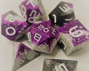 Ace-teroid Asexual Pride Resin Sharp Edge Dice Set (7) For Role Playing Games, Dungeons and Dragons, RPG, TTRPG, DnD Dice Set, Handmade Dice