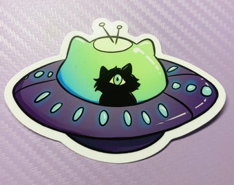 Alien Kitty Cryptid Sticker - Eldritch Beans black cat paranormal scifi spaceship