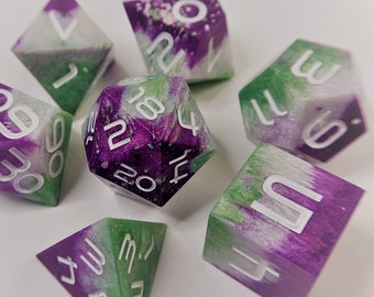 Genderqueer Galaxy Pride Resin Sharp Edge Dice Set (7) For Role Playing Games, Dungeons and Dragons, RPG, TTRPG, DnD Dice Set, Handmade Dice
