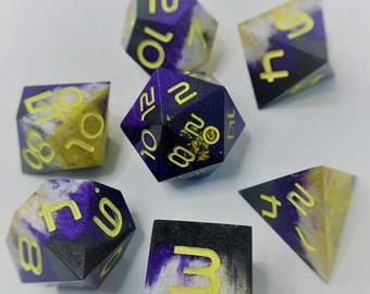 Nonbinary Star Resin Sharp Edge Dice Set (7) For Role Playing Games, Dungeons and Dragons, RPG, TTRPG, DnD Dice Set, Handmade Dice for D&D