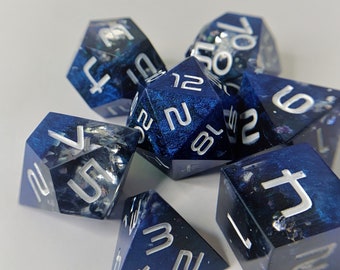 Neptune Resin Sharp Edge Dice Set (7) For Role Playing Games, Dungeons and Dragons, RPG, TTRPG, DnD Dice Set, Handmade Dice, blue dice, D&D