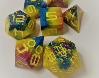 Pan-Umbra Pansexual Pride Resin Sharp Edge Dice Set (7) For Role Playing Games, Dungeons and Dragons, RPG, TTRPG, DnD Dice Set, Handmade
