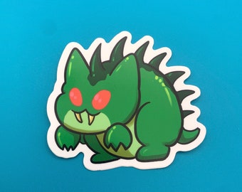 Pegatina de gatito críptido Chupacatbra - Pegatina de monstruo gato verde de Eldritch Beans paranormal