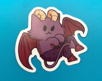 Pegatina de gatito críptido diabólico Purrsey - Pegatina de monstruo gato morado diablo de Eldritch Beans paranormal