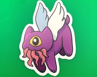 Pegatina de gatito críptido Snallycatster - Eldritch Beans, pegatina de monstruo gato morado Snallycatster, paranormal