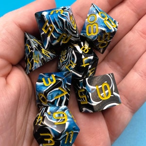 Eclipse Sharp Edge Dice Set (7) For Role Playing Games, Dungeons and Dragons, RPG, TTRPG, DnD Dice Set, Handmade Dice, Blue dice, D&D