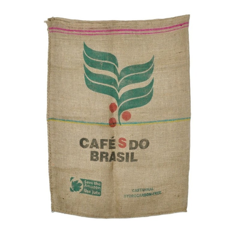 Vintage Used Burlap Coffee Bags 100% Jute Sacks Cafe Brasil image 0