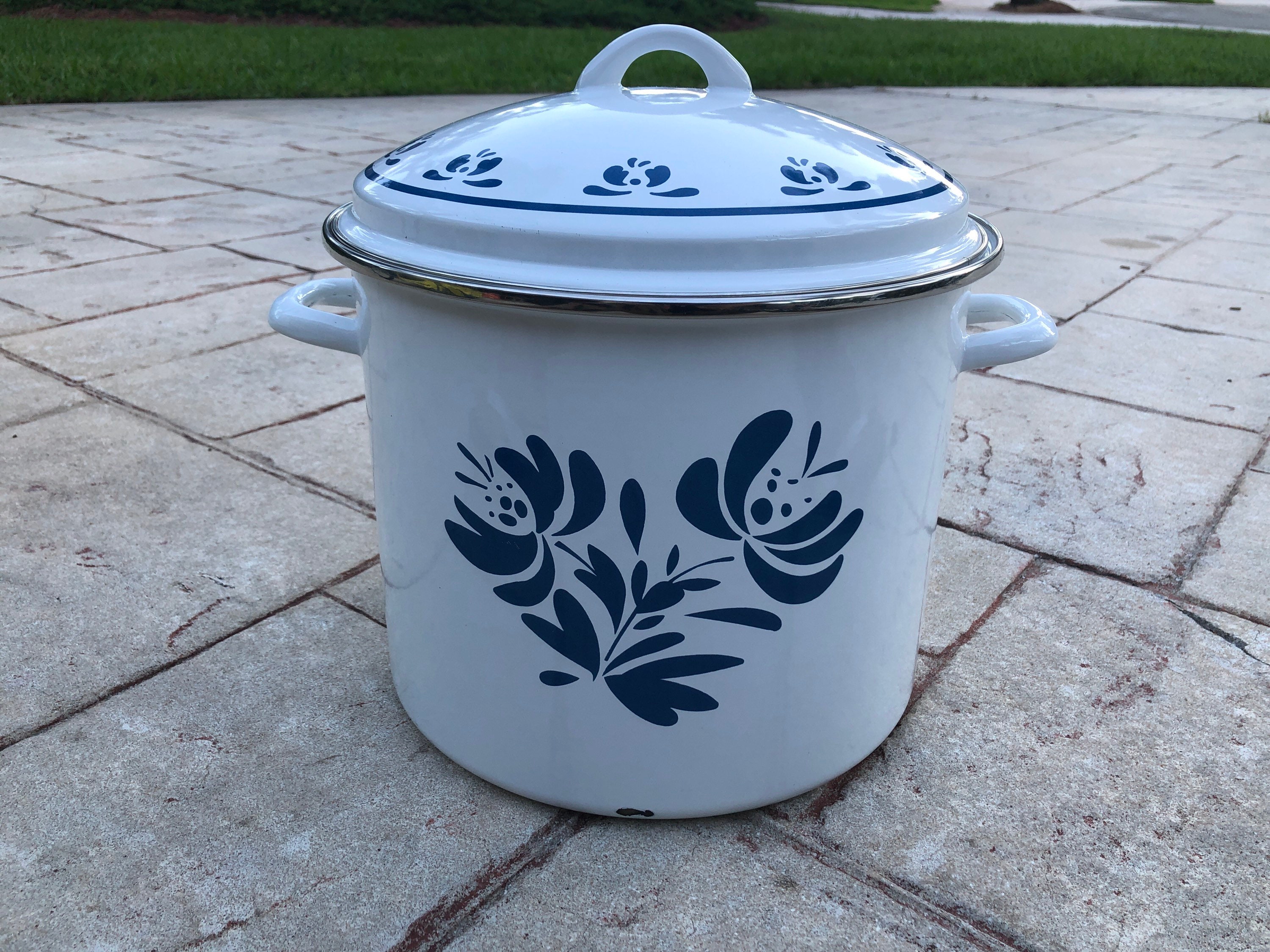 Vtg PASTA AL DENTE Lidded Pasta Pot W/ Strainer Basket 11 H X 9-1/2 W  Enamelware White & Red Cookware Country Farmhouse Stock Pot W/ Cover 