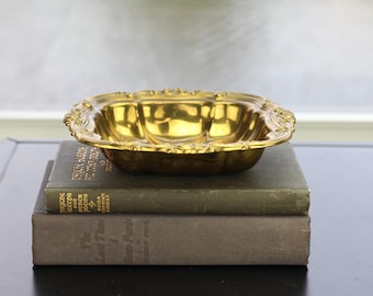 Vintage Brass Square Candy Bowl | Scrollwork Design | Trinket Dish | Indoors or Outdoors | Home Decor Display | Piece Great | Patina | MCM