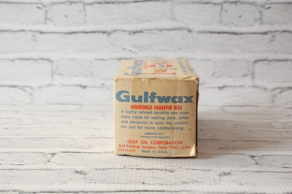 1950s Gulfwax Household Paraffin Wax ~ Vintage Gulf Oil & Gas Paraffin Wax  for Household Canning Candlemaking ~ Gulfwax Display Box and Wax