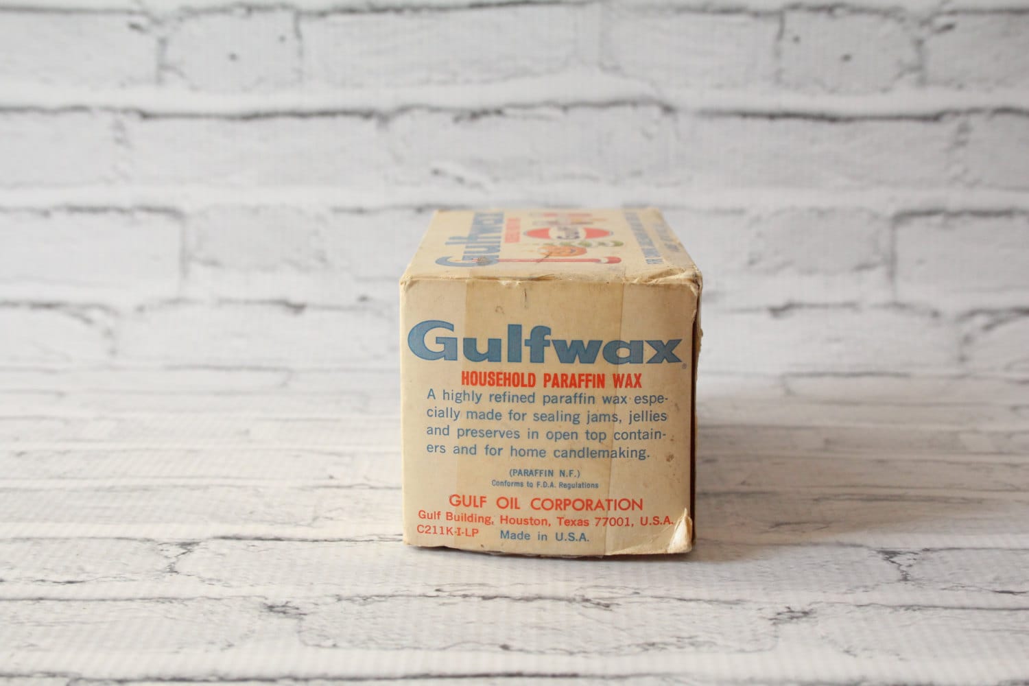Vintage Gulf Gas & Oil Gulfwax Household Paraffin Wax IN ORIGINAL BOX Gulf  Wax