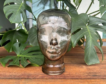 Vintage Brown Glass Head | Made in Spain | Recycled Glass | Display Mannequin | Face Form | Life Sized | Hats | Sunglasses | Masks | Bandana