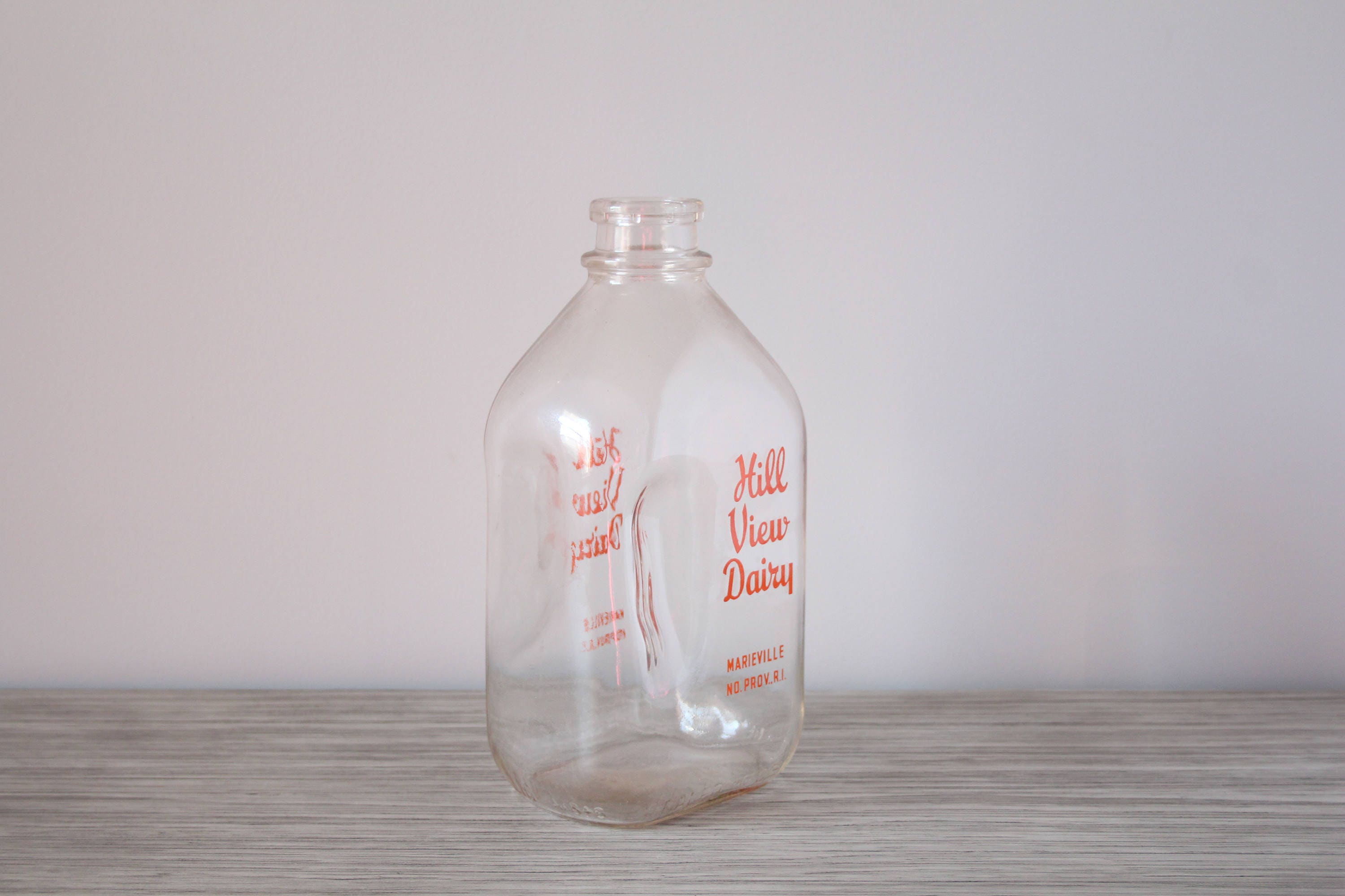Vintage Hill View Dairy Glass Milk Jug Clear Bottle Orange