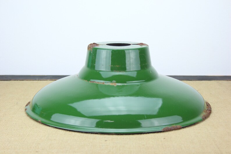 Vintage Goodrich Porcelain Light Shade Lamp Green White Enamel Metal Lighting Industrial Gas Station Barn Shades Lampshade Made In Usa