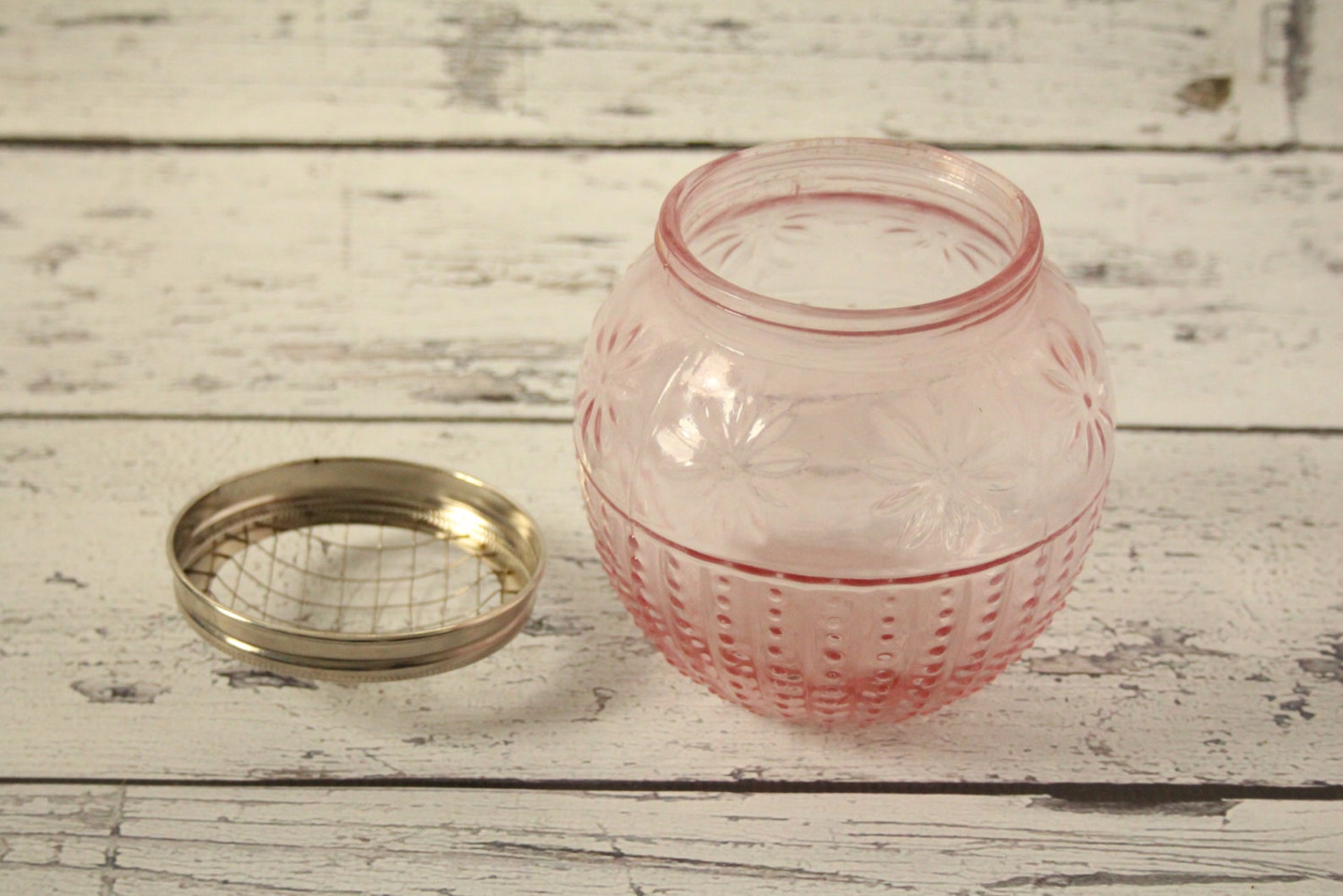 Vintage Pink Depression Glass Flower Frog Container Hobnail Etsy