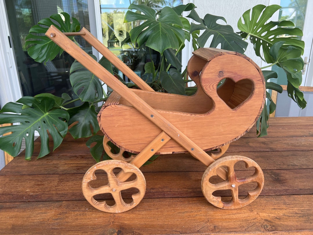 Vintage Wooden Doll Carriage Children's Play Toys Solid Wood Baby