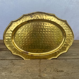 Vintage Brass Tray | Hammered Metal | Oblong Shape | Mid-Century Brassware | Barware | House | Planter Base | Farmhouse Decor | Antique